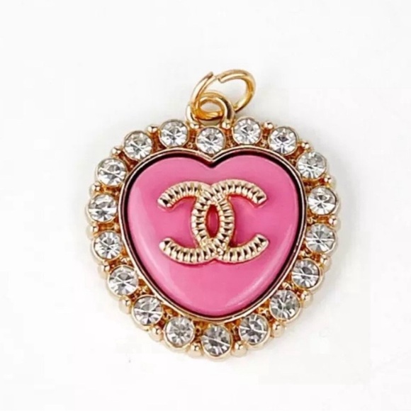 none Jewelry - CC Pink Heart Zipper Pull  Pendant With Gold logo Details STAMPED